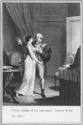 Illusztráció Johann Wolfgang Goethe (1749-1832) "Werther fájdalmai" című művéből, Jean Baptiste Simonet (1742-1813) metszetében
